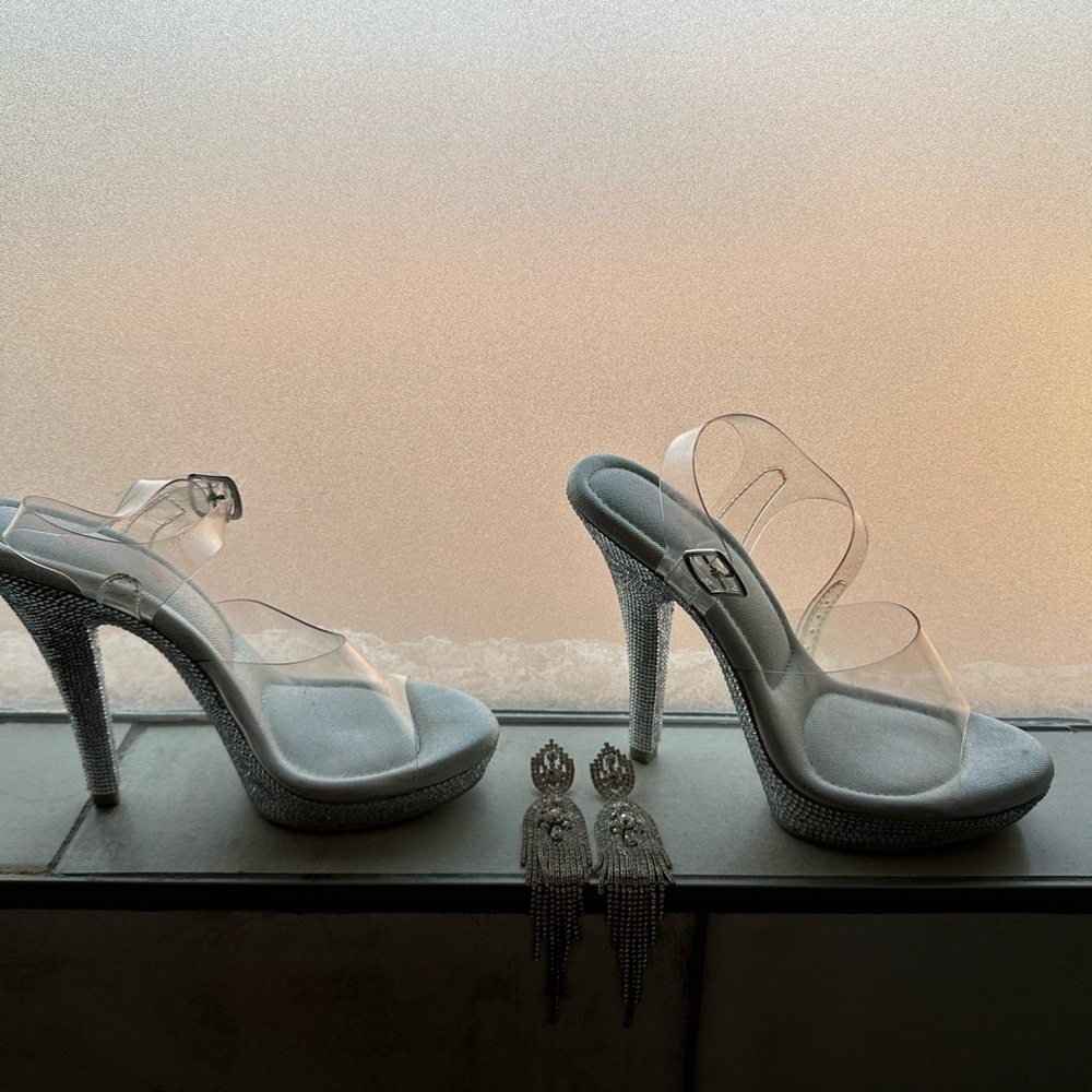 Chic Silver Heels with Transparent Straps